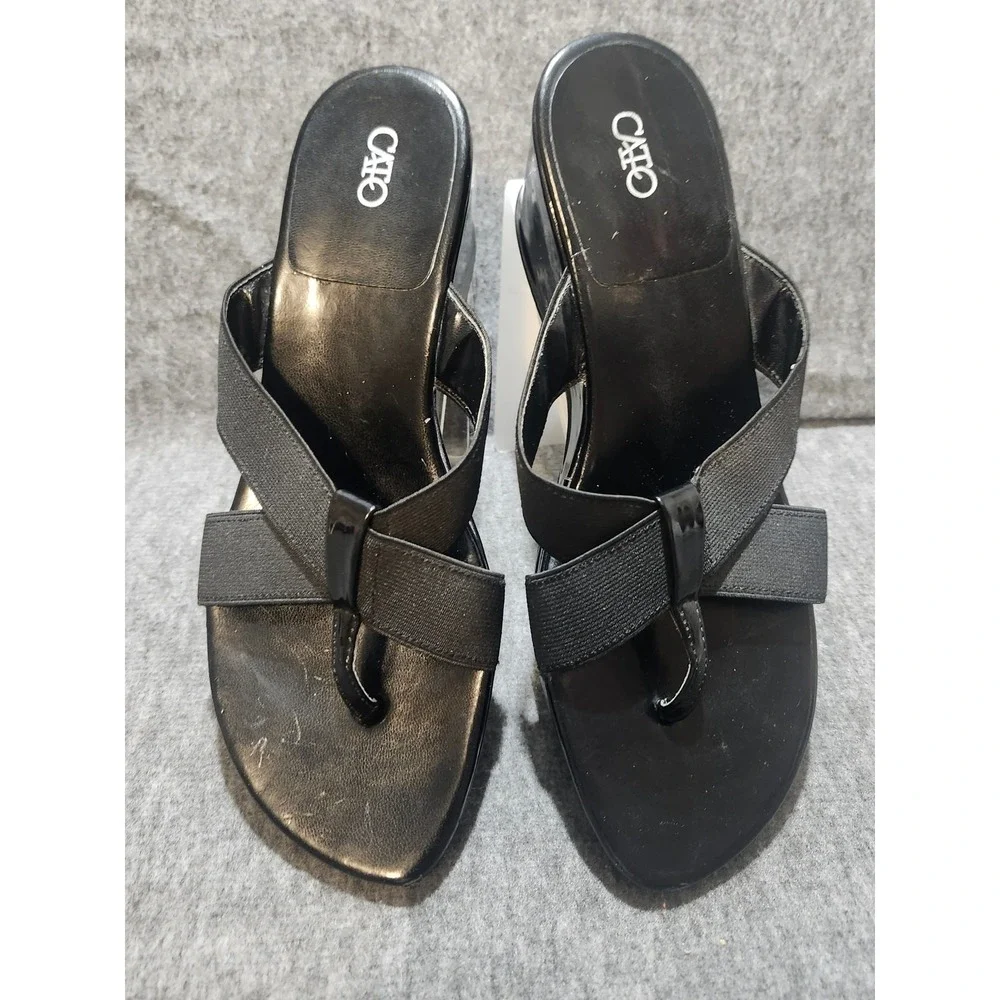 Cato‎ Wedge Thong Strap Sandals Women's Size 8 Black